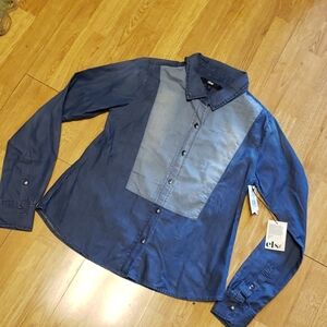 NWT Else denim contrast button down shirt M